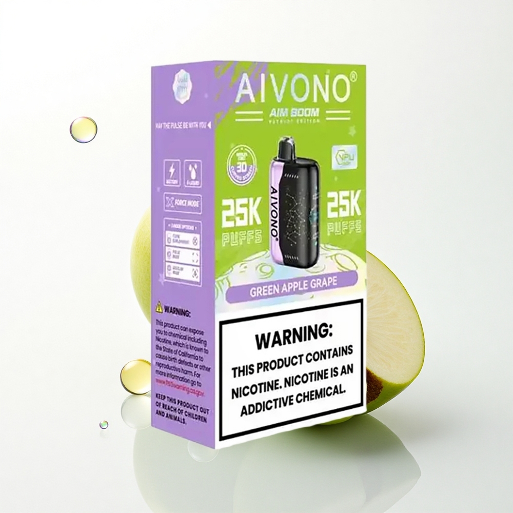 Aivono Aim Boom 25000 Puffs Grøn Æble Drue 0% Nikotin 650mAh