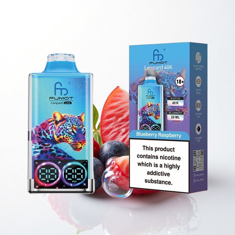 Fumot Leopard 40K Puffs Blåbær Hindbær 5% Nikotin 700mAh Dual Mesh