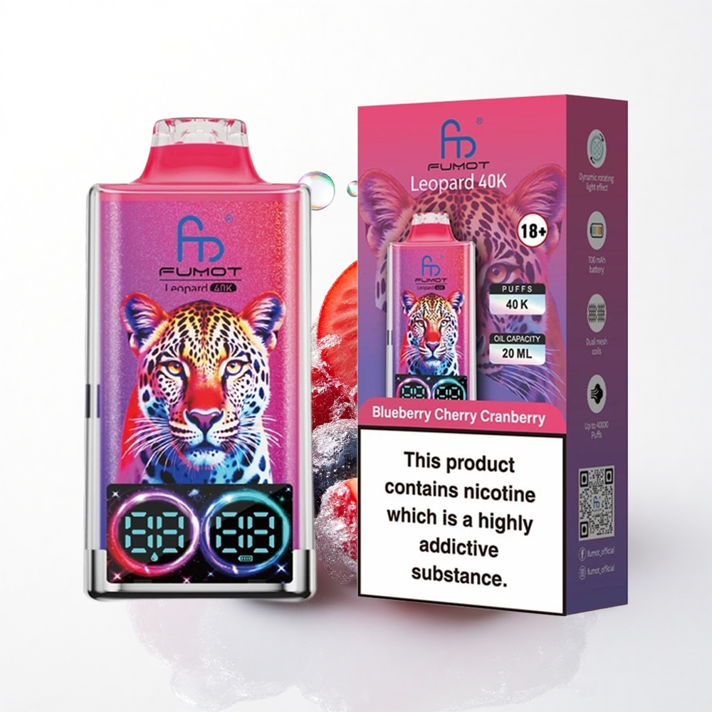 Fumot Leopard 40K Puffs Blåbær Kirsebær Tranebær 5% Nicotin 700mAh Dual Mesh