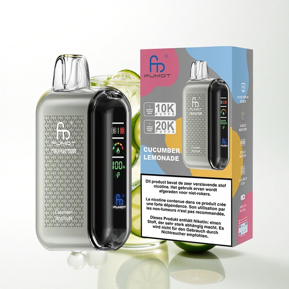 Fumot Tornado 20000 Puffs Agurke Lemonade med Dual Mesh Coil og 2% Nikotin