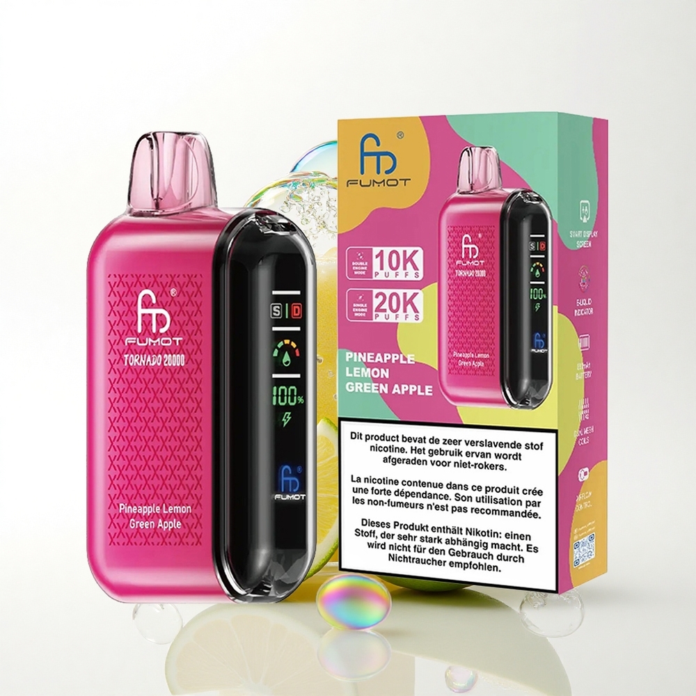 Fumot Tornado 20000 Puffs Ananas Citron Grøn Æble Dual Mesh Coil 850mAh