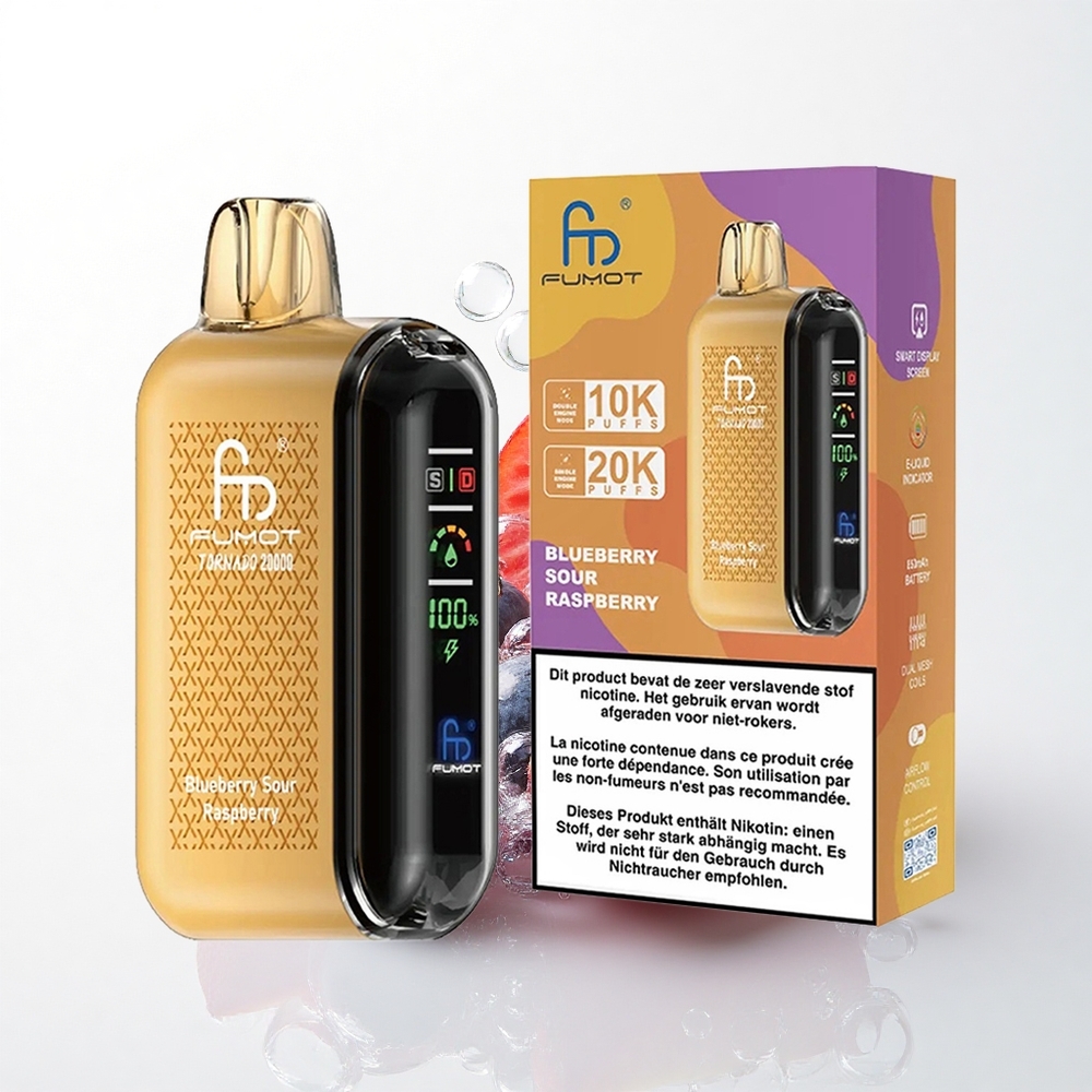 Fumot Tornado 20000 Puffs Blåbær Sur Hindbær Dual Mesh Coil 850mAh