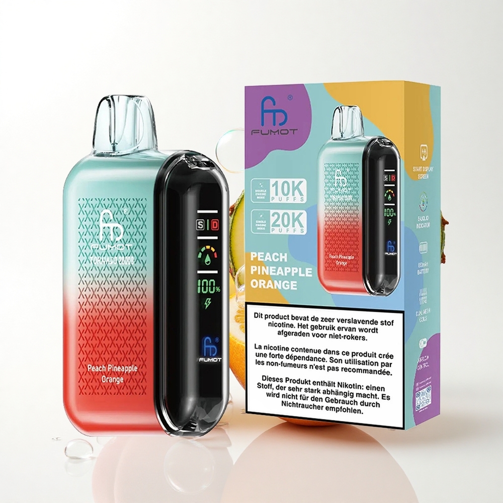 Fumot Tornado 20000 Puffs Fersken Ananas Appelsin Dual Mesh Coil 850mAh