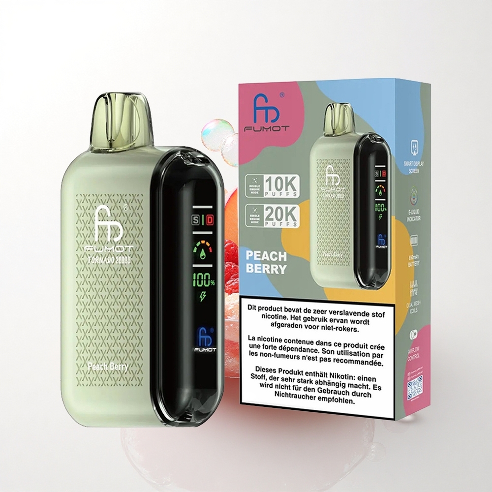 Fumot Tornado 20000 Puffs Fersken Bær Dual Mesh Coil 20ml 850mAh 2% Nikotin