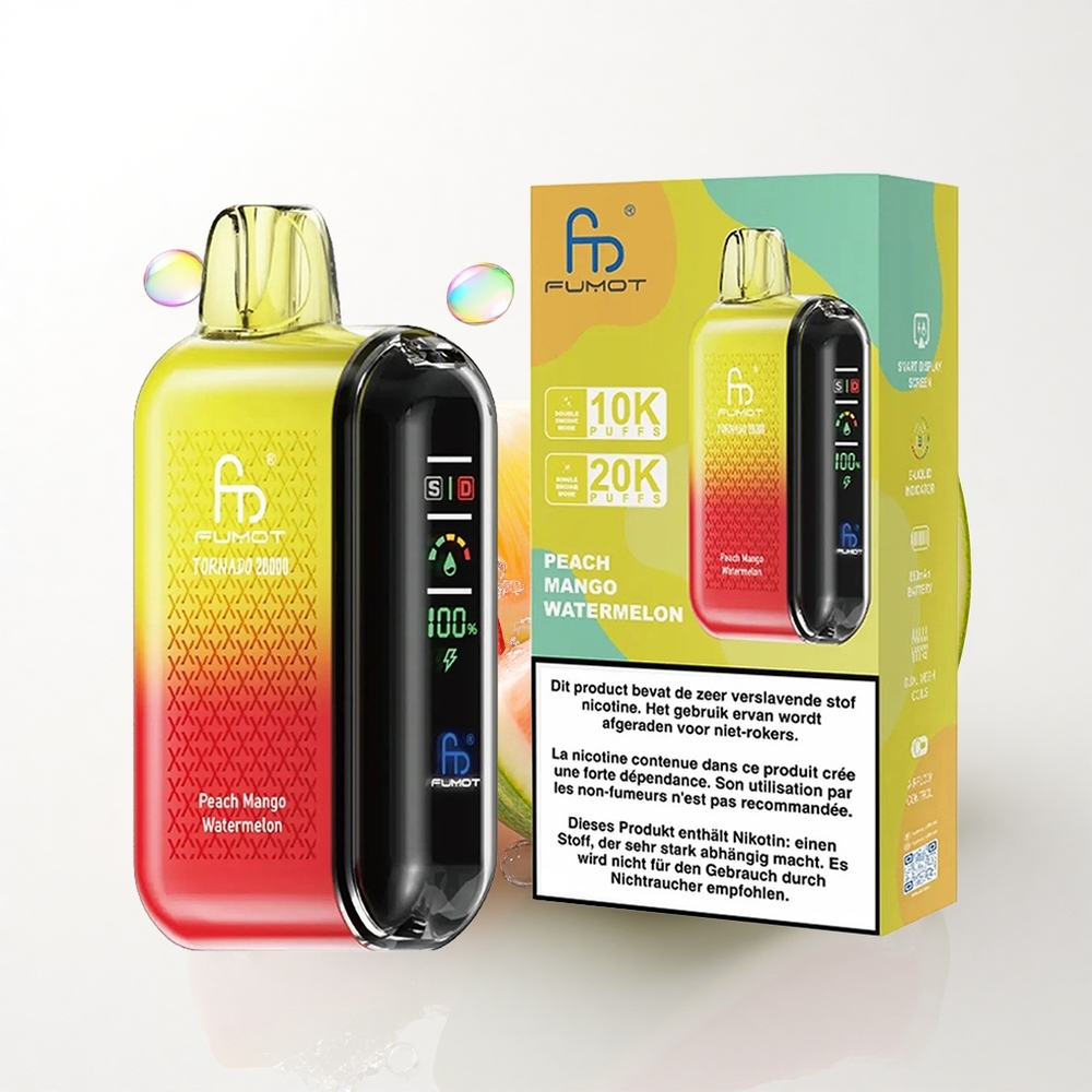 Fumot Tornado 20000 Puffs Fersken Mango Vandmelon Dual Mesh Coil 850mAh