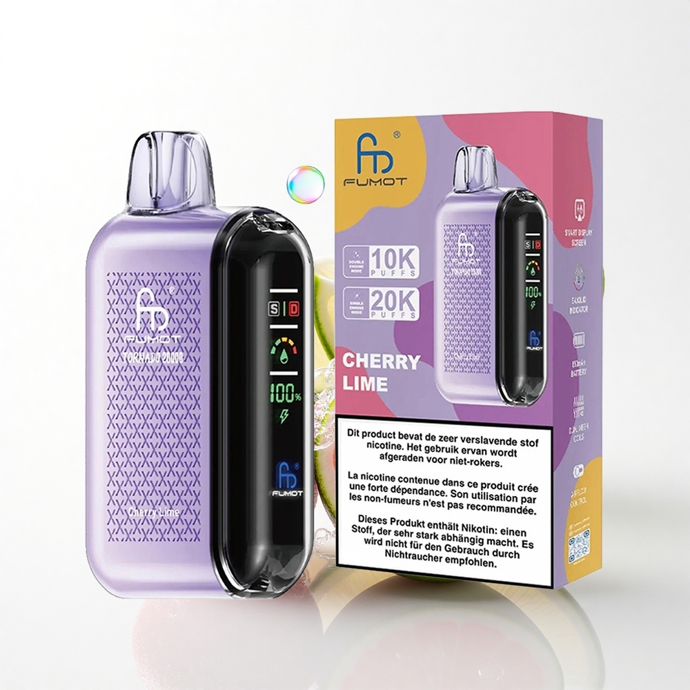 Fumot Tornado 20000 Puffs Kirsebær Lime Dual Mesh Coil 850mAh