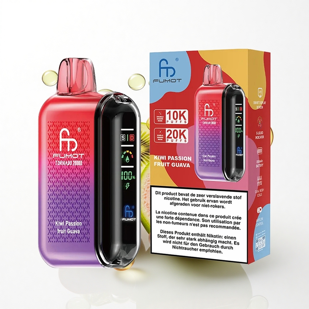 Fumot Tornado 20000 Puffs Kiwi Passionsfrugt Guava Dual Mesh Coil 850mAh