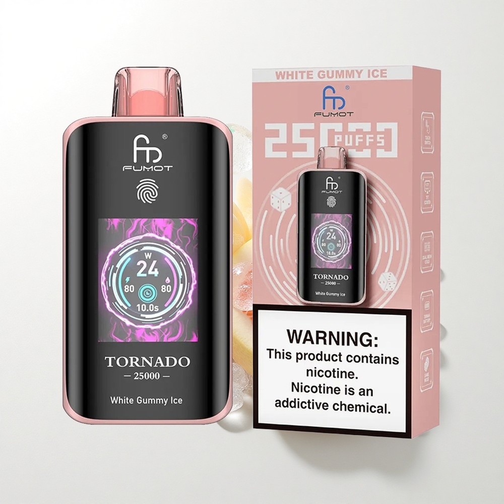 Fumot Tornado 25000 Puffs Hvid Gummy Is med 700mAh og 20ml