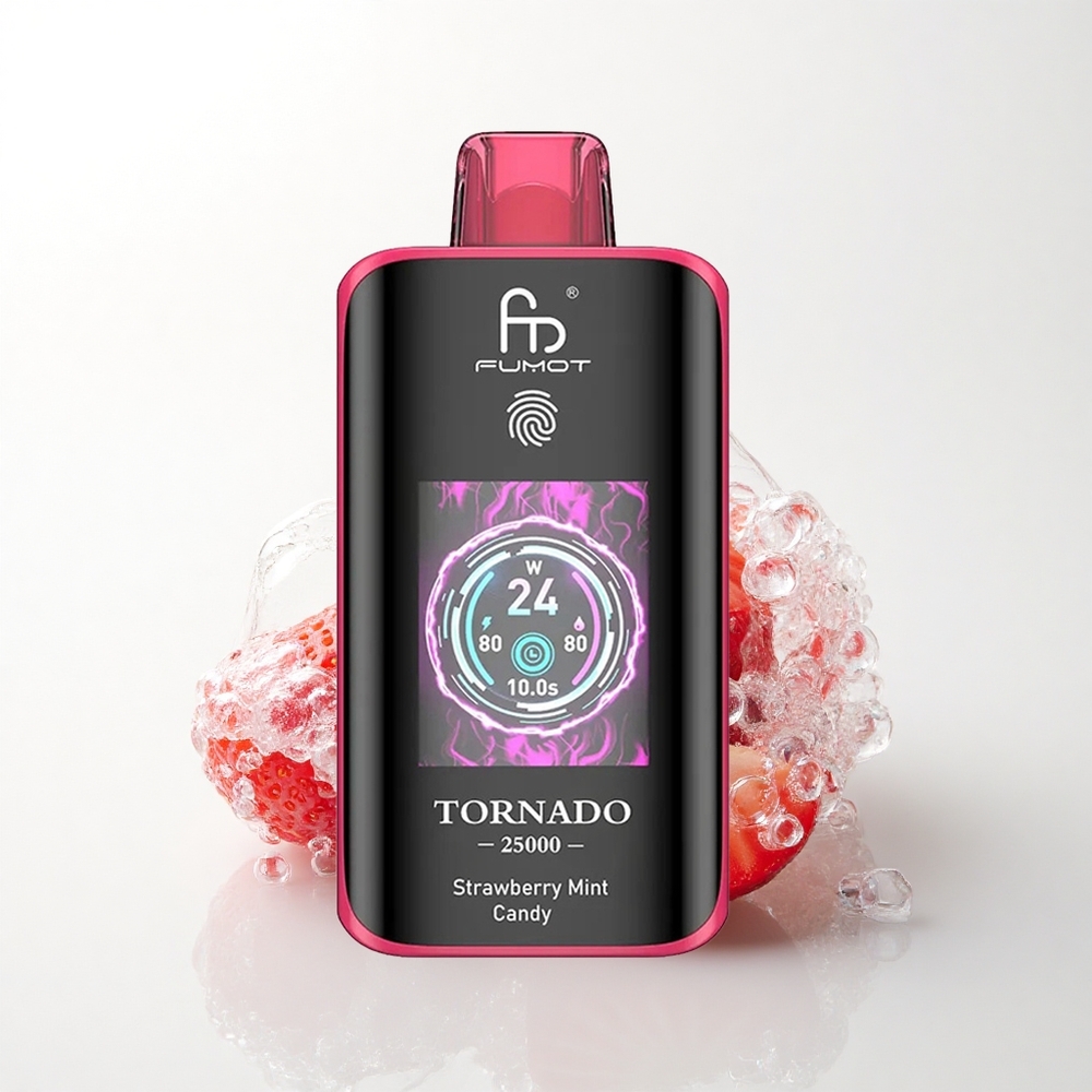 Fumot Tornado 25000 Puffs Jordbær Mynte Slik med HD-skærm og 700mAh