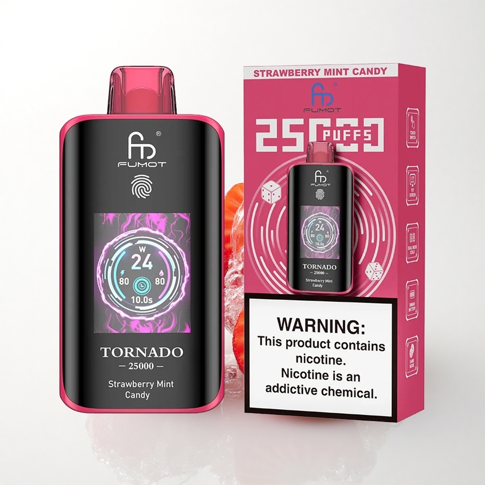 Fumot Tornado 25000 Puffs Jordbær Mynte Slik med HD-skærm og 700mAh