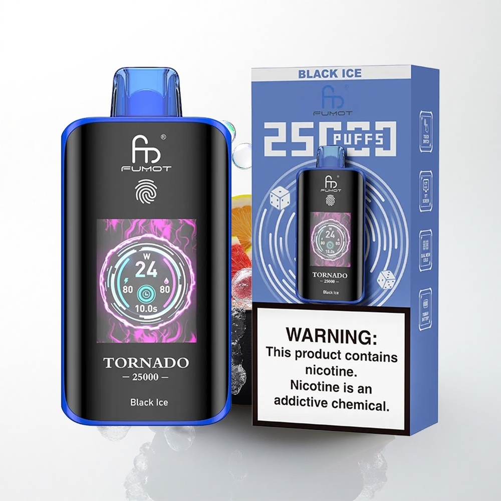 Fumot Tornado 25000 Puffs Sort Is med Skærm og 700mAh