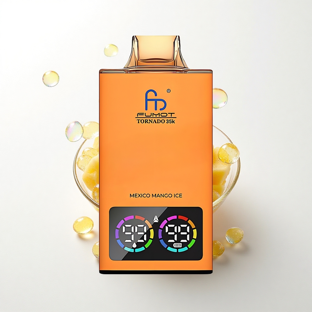 Fumot Tornado 35000 Puffs Danmark Mango Is med Dual Mesh Coil og 700 mAh