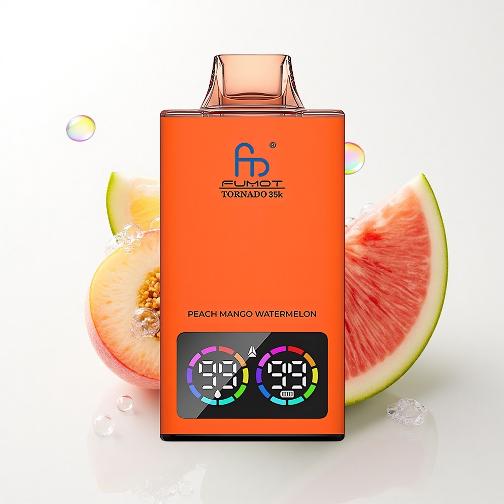 Fumot Tornado 35000 Puffs Fersken Mango Vandmelon Dual Mesh Coil 15ml E-juice 700mAh
