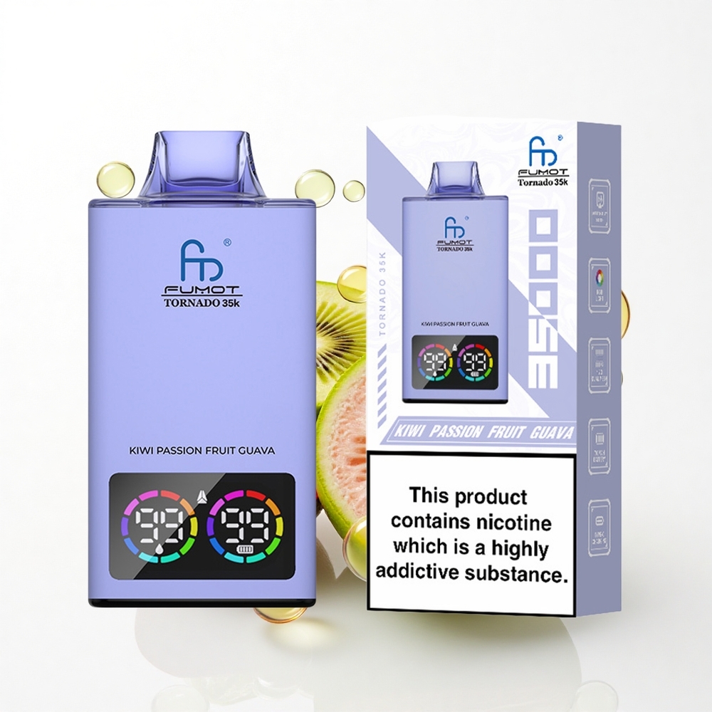 Fumot Tornado 35000 Puffs Kiwi Passionsfrugt Guava Dual Mesh Coil USB-C 700 MAH