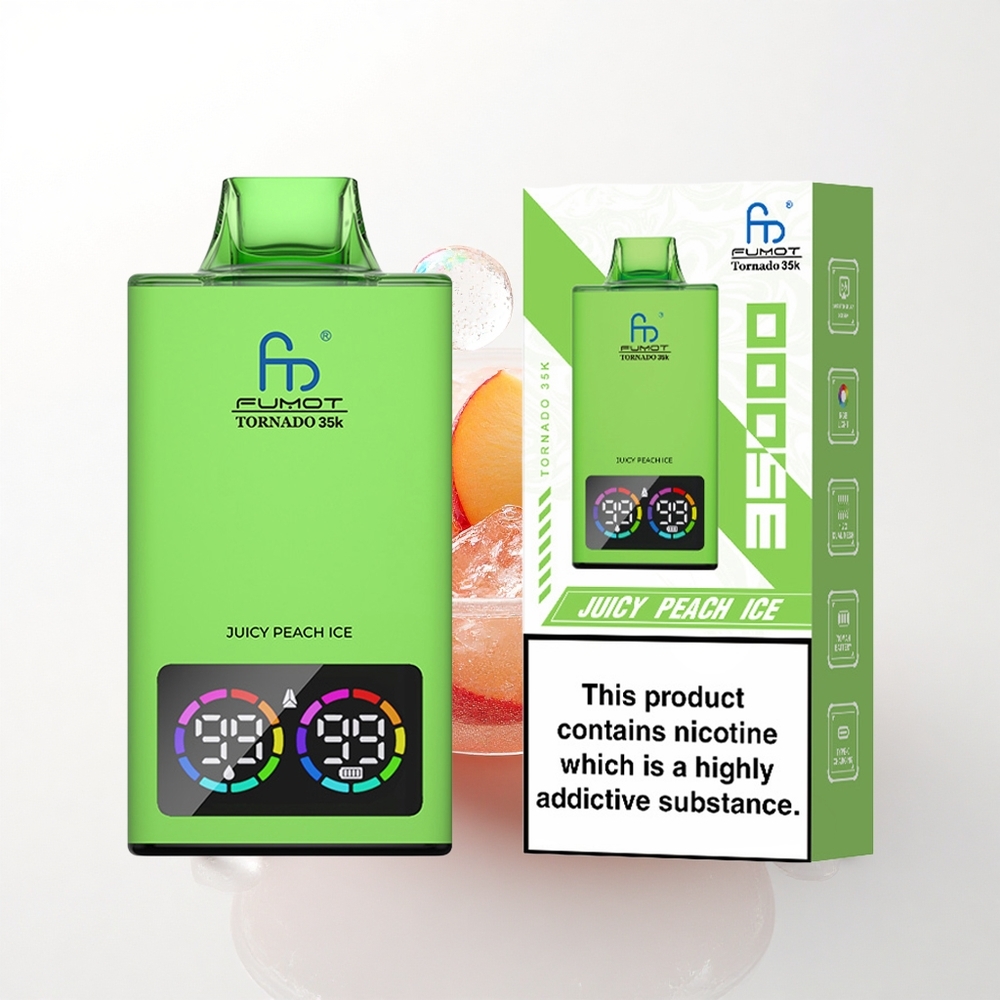 Fumot Tornado 35000 Puffs Saftig Fersken Is med Dual Mesh Coil og USB-C