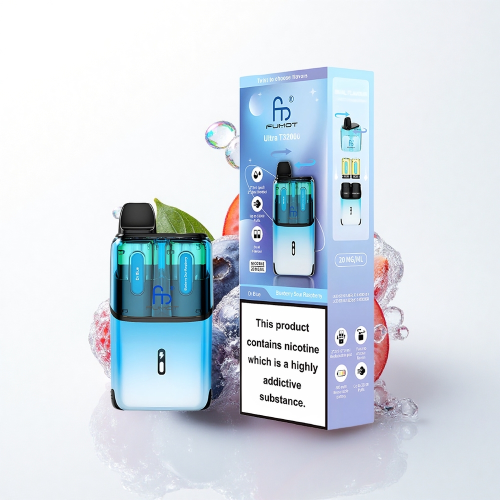 Fumot Ultra T32000 Puffs Dr Blå - Blåbær Sur Hindbær med 20mg Nikotin og Type-C Opladning