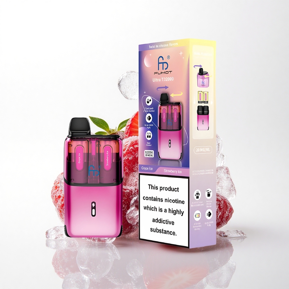 Fumot Ultra T32000 Puffs Vindrue Is - Jordbær Is med 20mg nikotin og 800mAh batteri