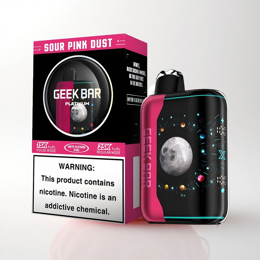 GEEK BAR Platinum Edition 25000 Puffs Sur Lyserød Støv med 20mL e-væske og 2% nikotin
